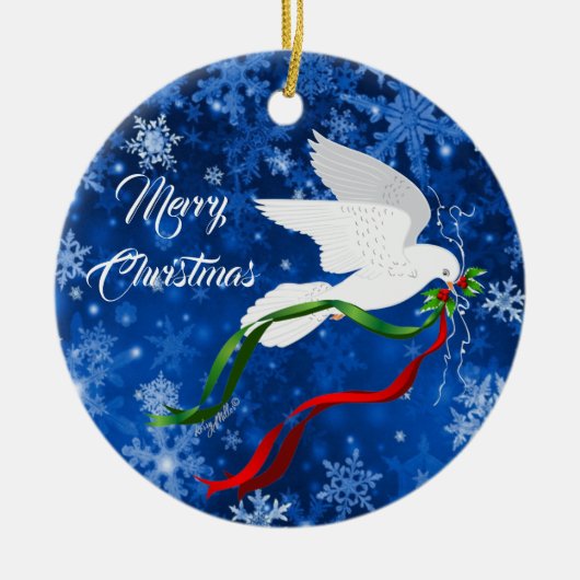 kerstwitte dove keramisch ornament (Voorkant)