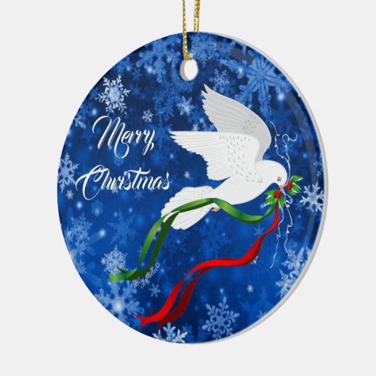 kerstwitte dove keramisch ornament (Links)