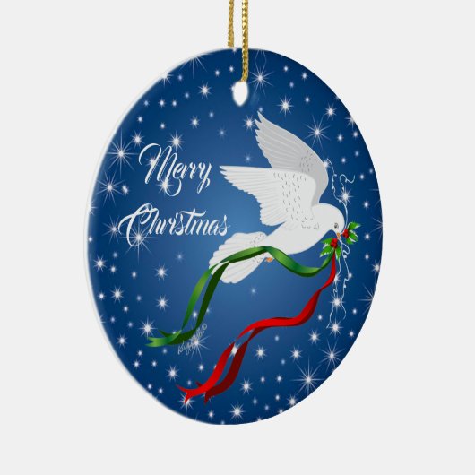 kerstwitte dove keramisch ornament (Rechts)