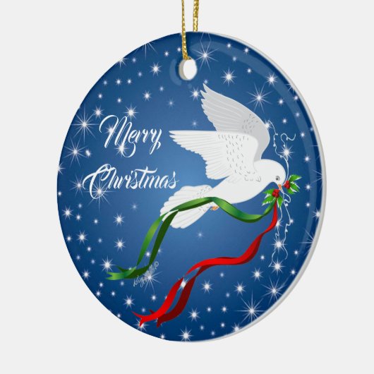 kerstwitte dove keramisch ornament (Links)