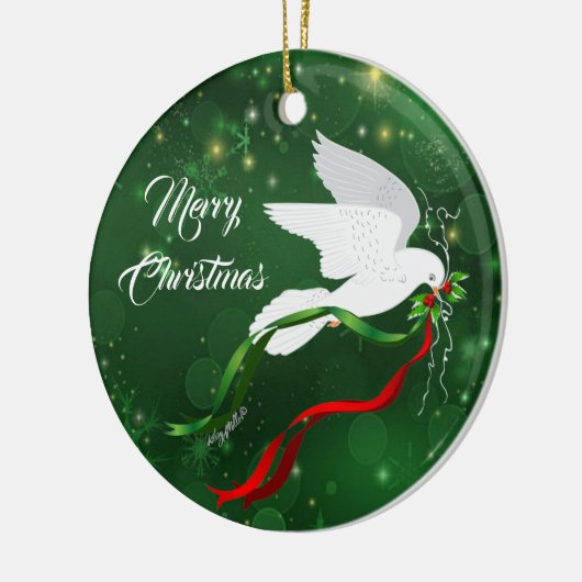 kerstwitte dove keramisch ornament (Links)