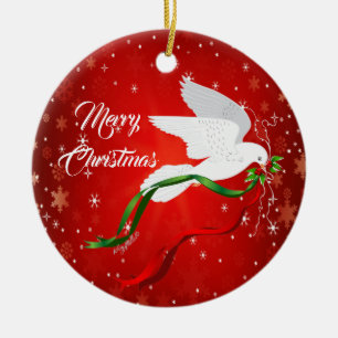 kerstwitte dove keramisch ornament