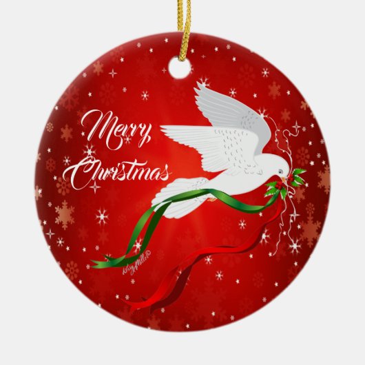 kerstwitte dove keramisch ornament (Voorkant)