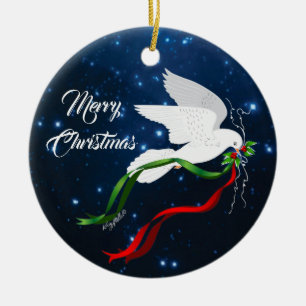 kerstwitte dove keramisch ornament