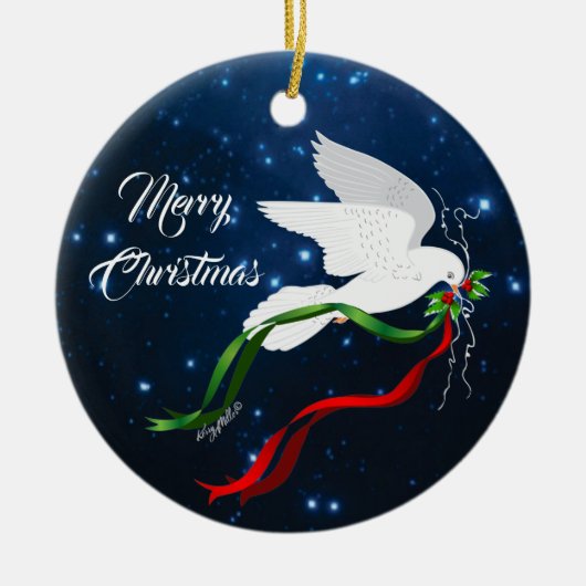 kerstwitte dove keramisch ornament (Voorkant)