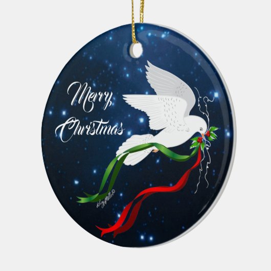 kerstwitte dove keramisch ornament (Links)