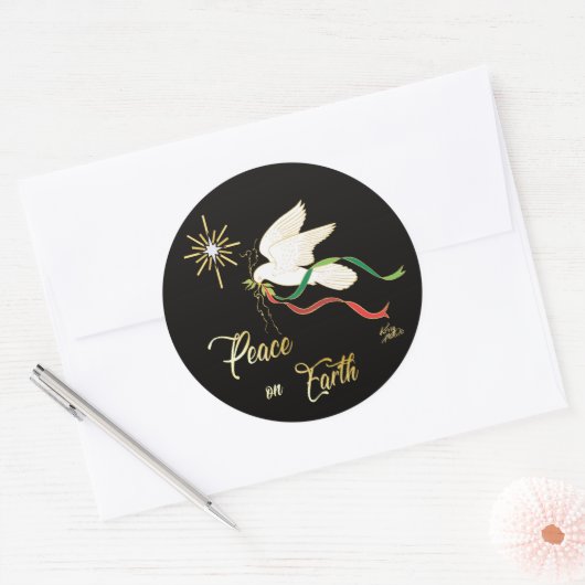 kerstwitte dove ronde sticker (Envelop)