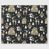 Kerstwitte gouden rendierentuin Beer Cadeaupapier (Vlak)