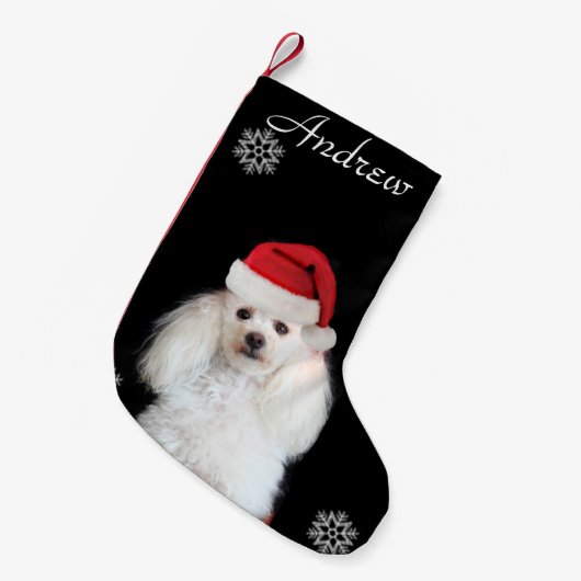 kerstwitte hond gepersonaliseerd in het uitzetten kleine kerstsok (Voorkant (Hangend))