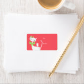 Kerstwitte kat en muis Sticker Gift Label (Insitu)