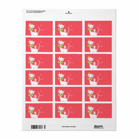 Kerstwitte kat en muis Sticker Gift Label (Full Sheet)