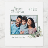 Kerstwitte kegel met foto's wijn etiket (Enkel label)