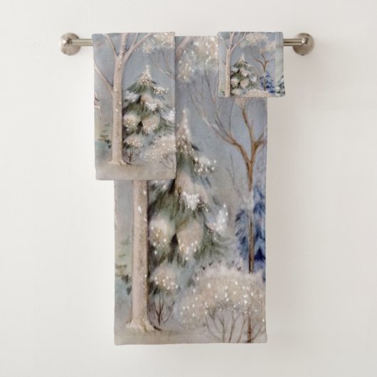 Kerstwitte kerk Deer Sparking Snow Bad Handdoek (Insitu)