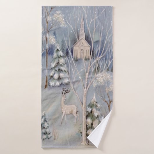Kerstwitte kerk Deer Sparking Snow Bad Handdoek (Badhanddoek)