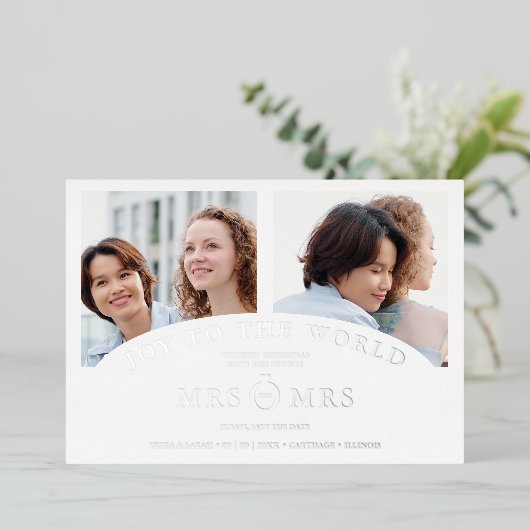 Kerstwitte kleuren Luxe Gray 2 foto's Collage Folie Uitnodiging (Staand Voorkant)