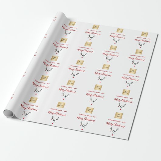 Kerstwitte logo cadeaupapier (Uitgerold)