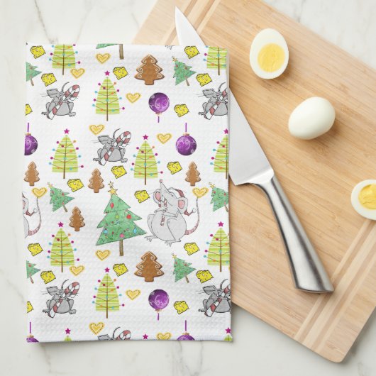 Kerstwitte Mouse Keukenhanddoeken (Quarter Fold)