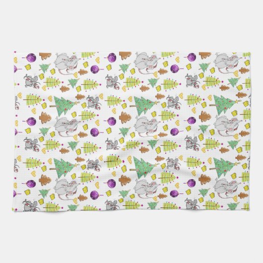 Kerstwitte Mouse Keukenhanddoeken (Horizontaal)