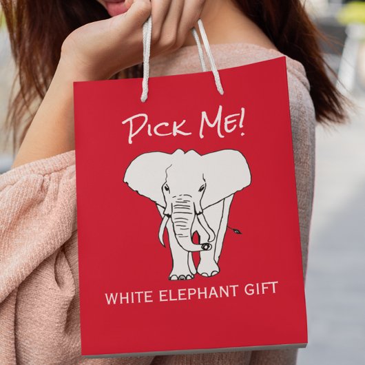 Kerstwitte olifant met cadeaubonen medium cadeauzakje