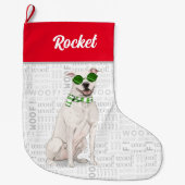 Kerstwitte pit Bull met de naam Dog Grote Kerstsok (Voorkant)