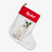 Kerstwitte pit Bull met de naam Dog Grote Kerstsok (Voorkant (Hangend))
