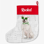 Kerstwitte pit Bull met de naam Dog Grote Kerstsok (Achterkant)