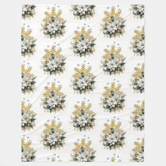 Kerstwitte Poinsettia Kerstvluchtdeken Fleece Deken (Voorkant)