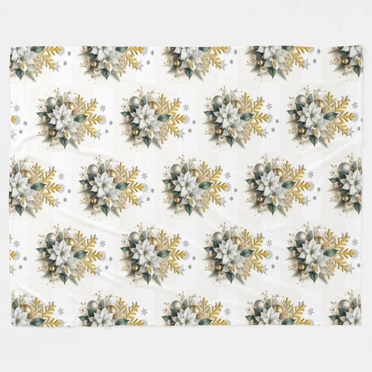 Kerstwitte Poinsettia Kerstvluchtdeken Fleece Deken (Voorkant (Horizontaal))