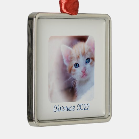 Kerstwitte rand Foto Metalen Ornament (Rechts)