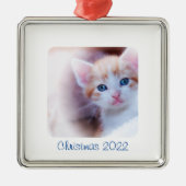 Kerstwitte rand Foto Metalen Ornament (Voorkant)