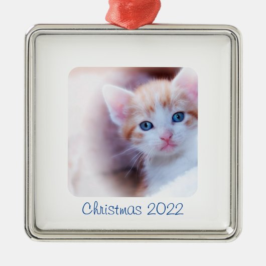 Kerstwitte rand Foto Metalen Ornament (Voorkant)