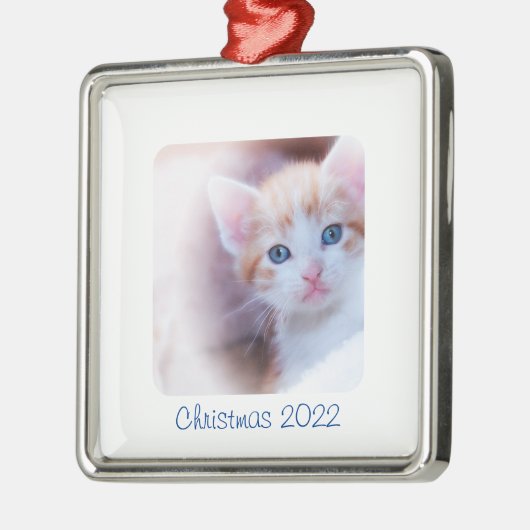 Kerstwitte rand Foto Metalen Ornament (Links)