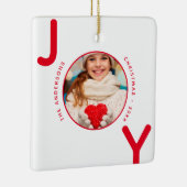 Kerstwitte rode foto, naam keramisch ornament (Rechts)