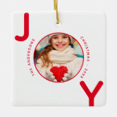 Kerstwitte rode foto, naam keramisch ornament (Voorkant)
