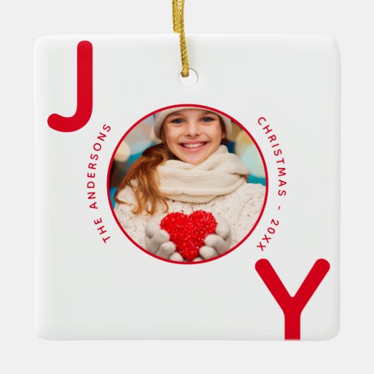 Kerstwitte rode foto, naam keramisch ornament (Voorkant)
