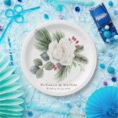 Kerstwitte roze en rode bessen pinbruiloft papieren bordje (Feest)