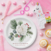 Kerstwitte roze en rode bessen pinbruiloft papieren bordje (Feest)