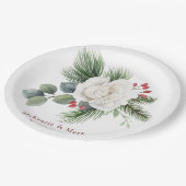 Kerstwitte roze en rode bessen pinbruiloft papieren bordje (Gekanteld)