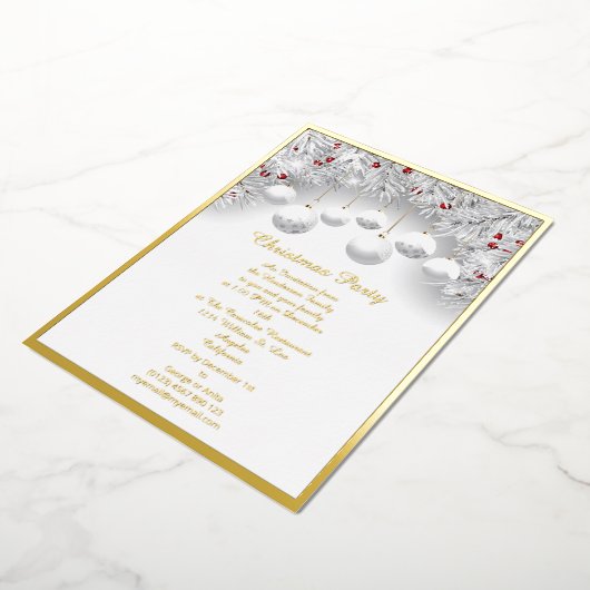Kerstwitte sneeuw Baubles Echte Folie Folie Feestdagenkaart (Gedraaid)