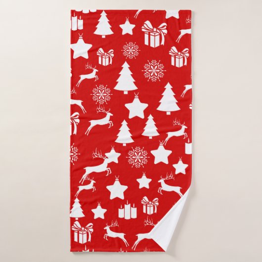 Kerstwitte sneeuwvlok op abstracte rode bakkerij badhanddoek (Badhanddoek)