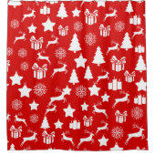 Kerstwitte sneeuwvlok op abstracte rode bakkerij douchegordijn (Voorkant)