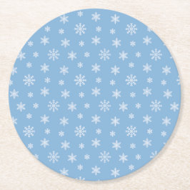 Kerstwitte sneeuwvlokken, babyblauw ronde kartonnen onderzetter