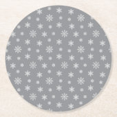 Kerstwitte sneeuwvlokken modern grijs patroon ronde kartonnen onderzetter (Voorkant)