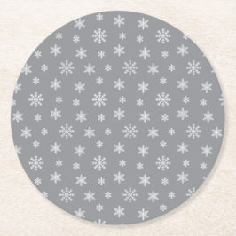 Kerstwitte sneeuwvlokken modern grijs patroon ronde kartonnen onderzetter