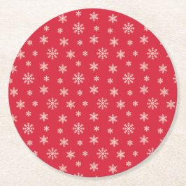 Kerstwitte sneeuwvlokken modern rood patroon ronde kartonnen onderzetter