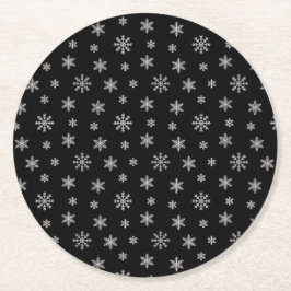 Kerstwitte sneeuwvlokken modern zwart patroon ronde kartonnen onderzetter