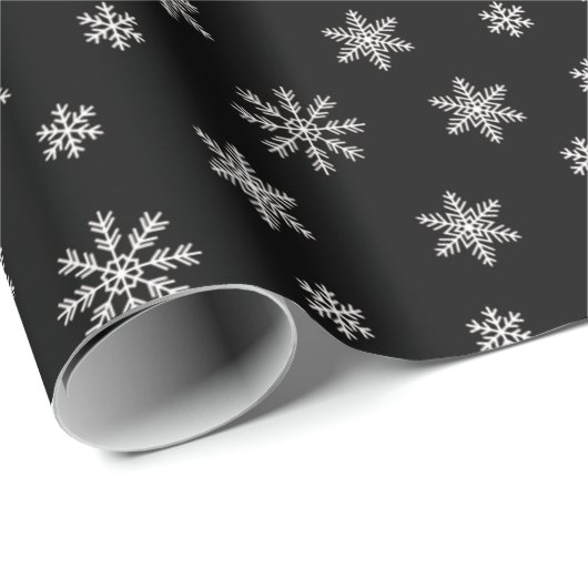 Kerstwitte sneeuwvlokken op zwarte achtergrond cadeaupapier (Rol Hoek)