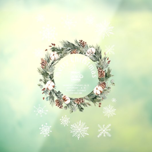 Kerstwitte Snowflake Holiday Koffee Shop  Raamsticker (Vel 3)