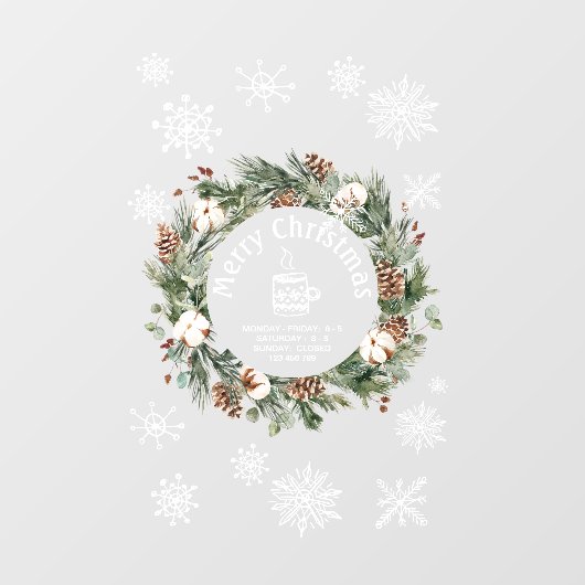 Kerstwitte Snowflake Holiday Koffee Shop Raamsticker (Vel)