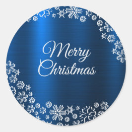Kerstwitte snowflakes Navy Blue Classic Roun Ronde Sticker